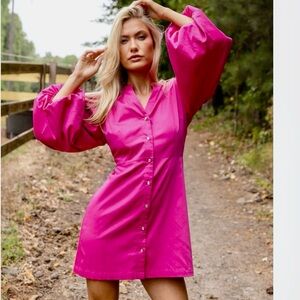 Alden Adair Athena Magenta Dress Rhinestone Buttons Balloon Sleeves NWT Small